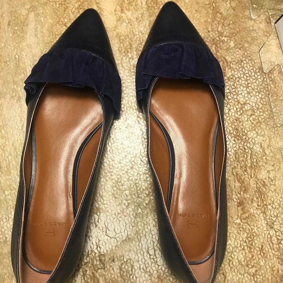 Halston Hazel Navy Leather/Suede Flats Sz.7